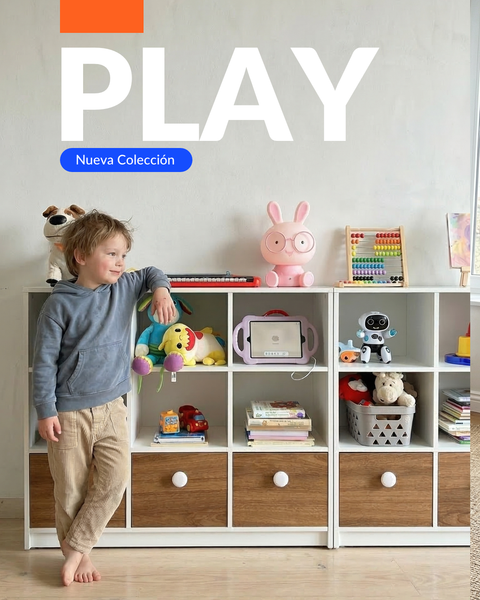 El sistema funcional del PLAY hace que los peques puedan guardar sus cosas por sí mismos, fomentando la independencia y la organización de forma natural.